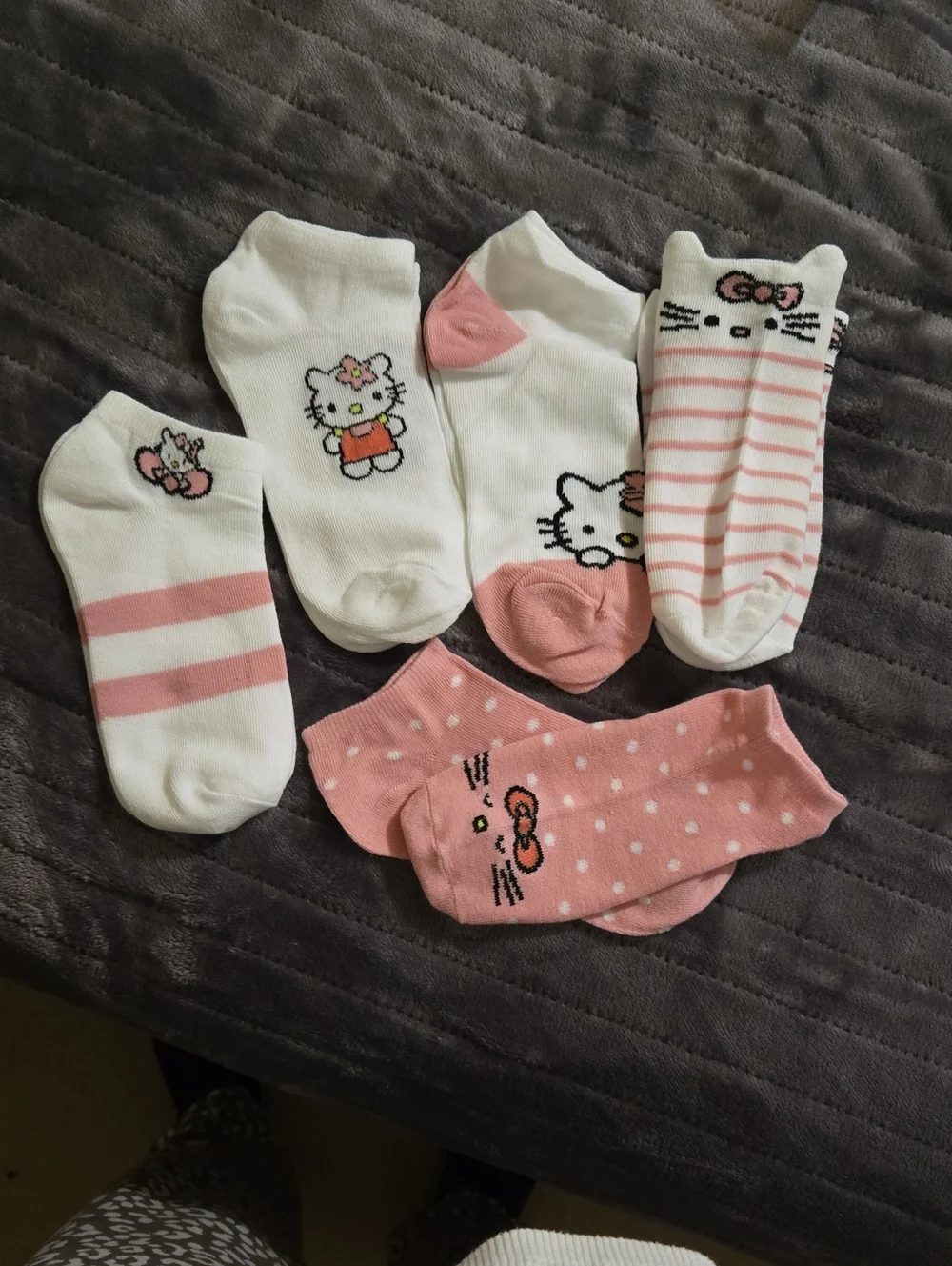 Girls' Pink & White Ankle Socks - 5 Pack